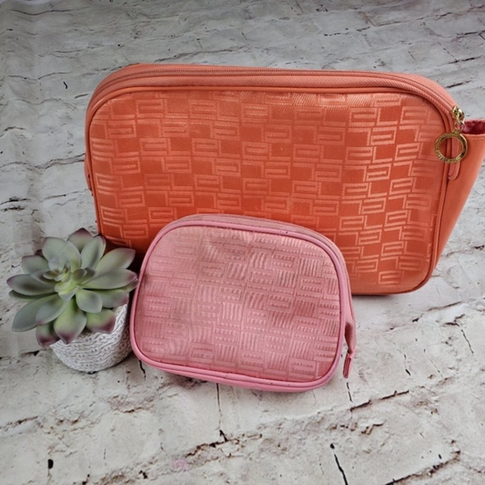 Estee Lauder Orange Pink Cosmetic Bag Makeup Gym Travel Pouch Colorful Set 2
